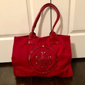 Tory Burch Red Nylon and Patent Leather Tote
